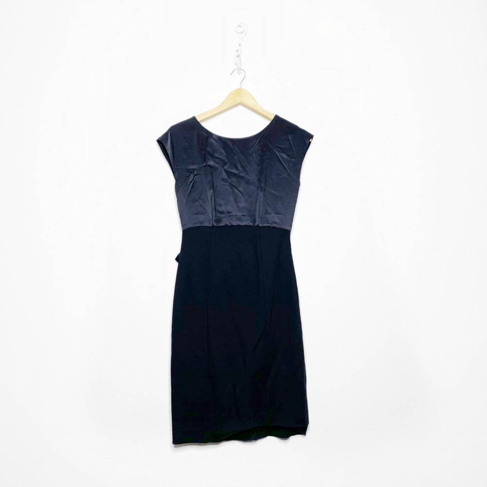 LK BENNETT Silk wool bodice sheath dress black back v bow career WOMENS US 4